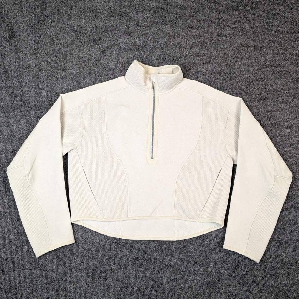 Lululemon Half Zip Pullover Cream Waffle Knit Mixed Media Cropped Top